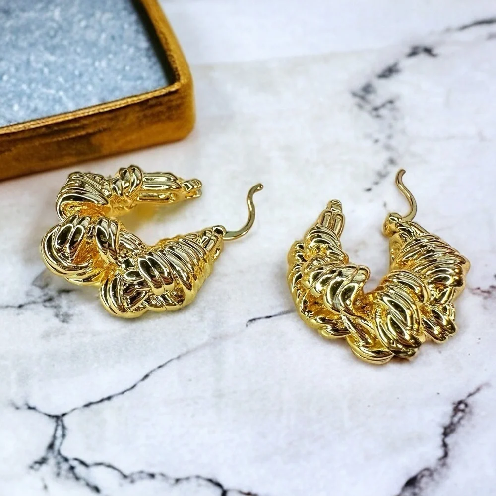 NEW 18K Yellow Gold-Plated Brass Knotted Designer Style Hoops Celeb Favorite